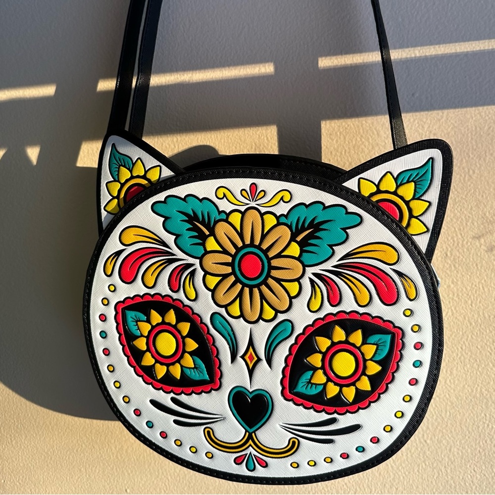 Mad Engine Sugar Skull cat crossbody bag